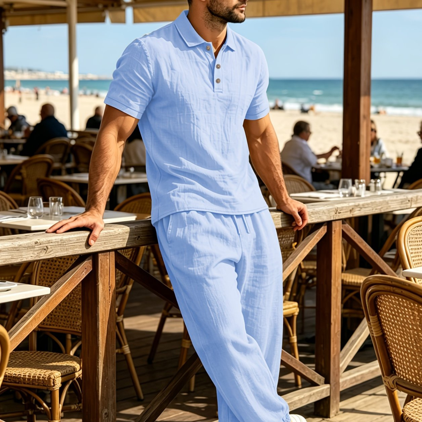Bleamme Men Linen Two Piece Set