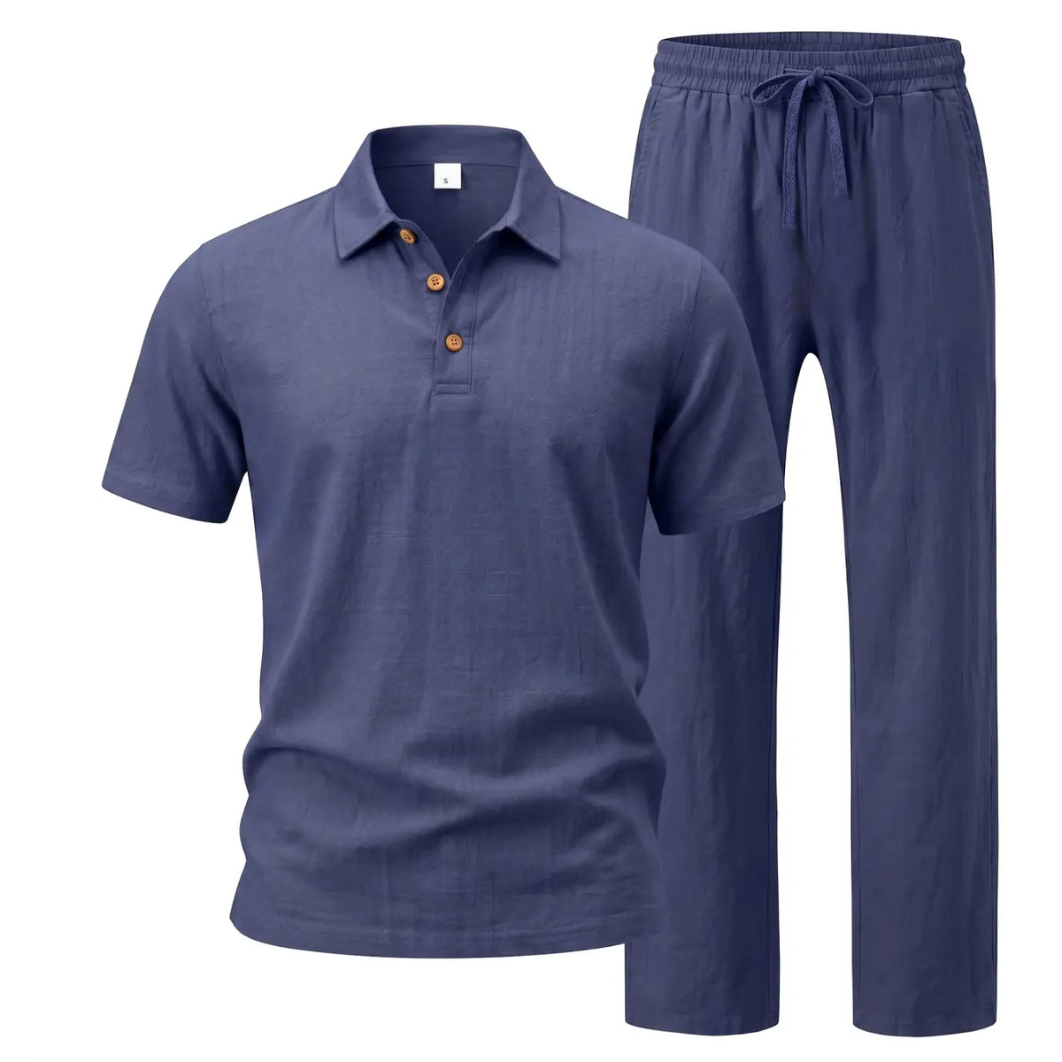 Navy blue men linen two piece set shirt and trousers