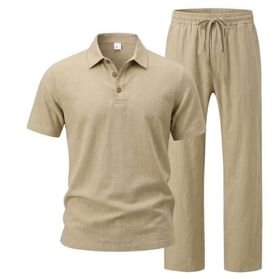 Neutral beige polo and trousers set