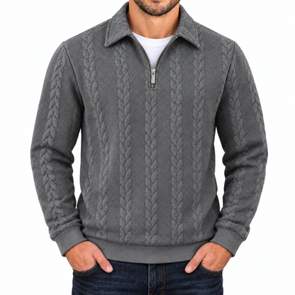 Bleamme Collared Cable Quarter Zip in Dark Gray