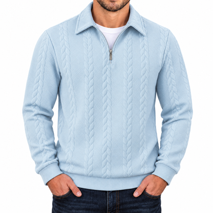 Bleamme Collared Cable Quarter Zip in Light Blue