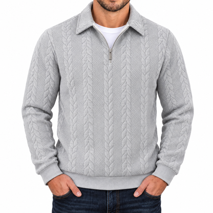 Bleamme Collared Cable Quarter Zip in Light Gray