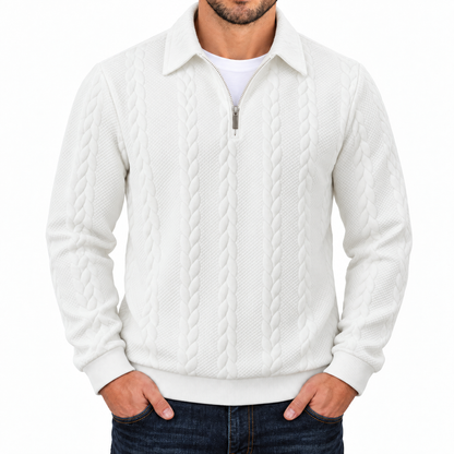 Bleamme Collared Cable Quarter Zip in White