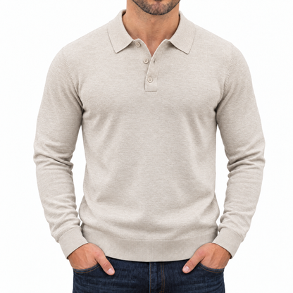 Bleamme Long Sleeve Knit Polo in Beige