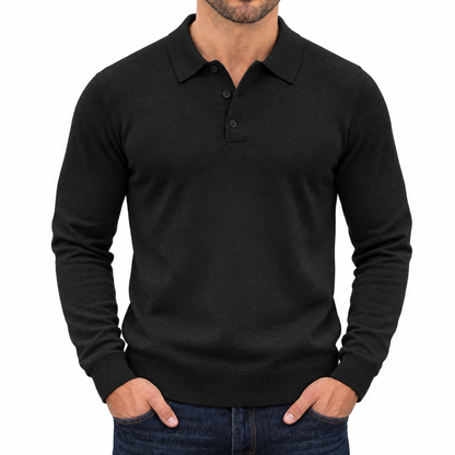 Bleamme Long Sleeve Knit Polo in Black
