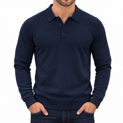 Bleamme Long Sleeve Knit Polo in Dark Blue
