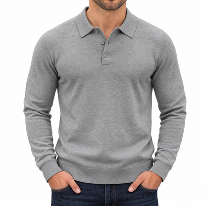 Bleamme Long Sleeve Knit Polo in Gray