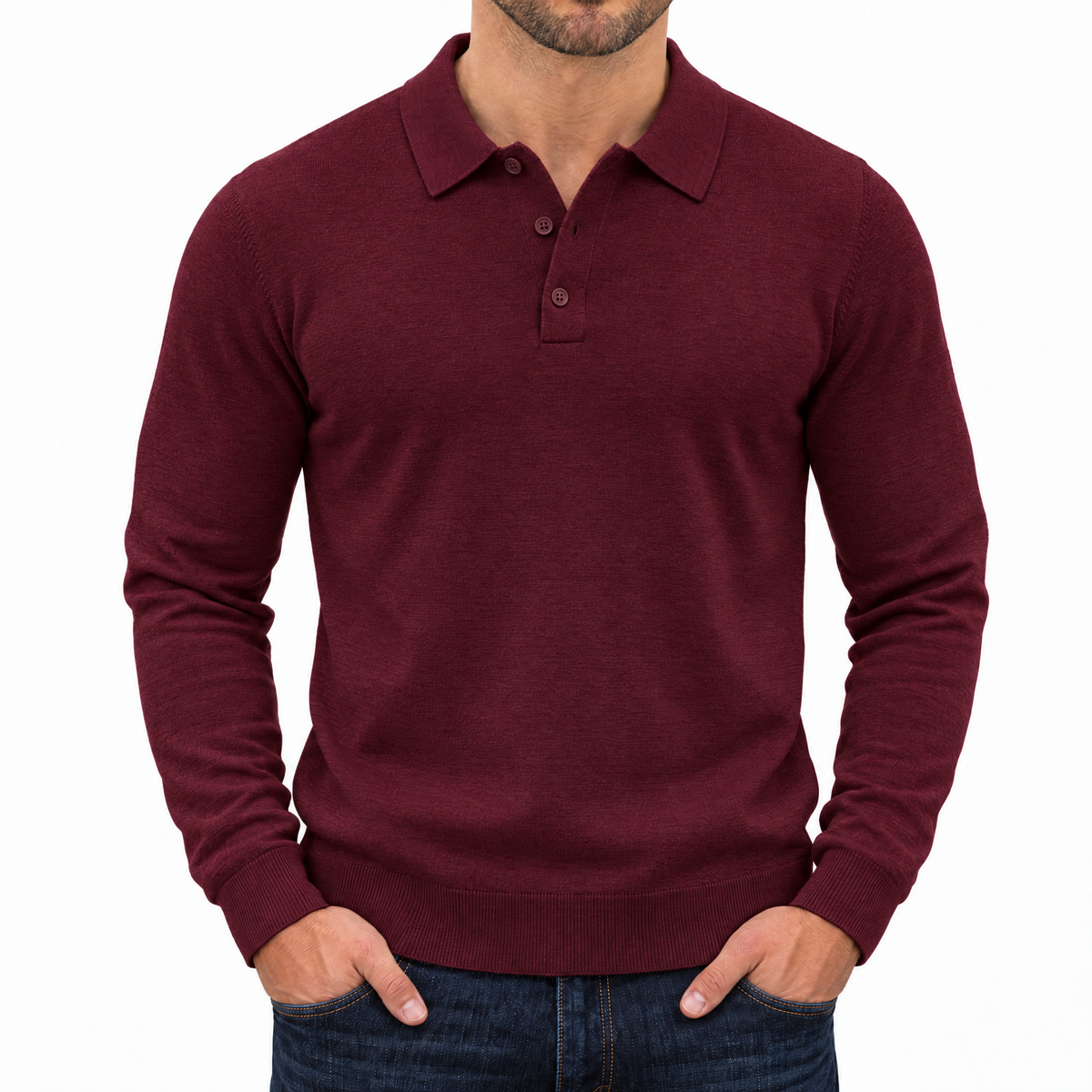Bleamme Long Sleeve Knit Polo in Red