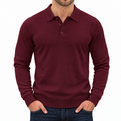 Bleamme Long Sleeve Knit Polo in Red