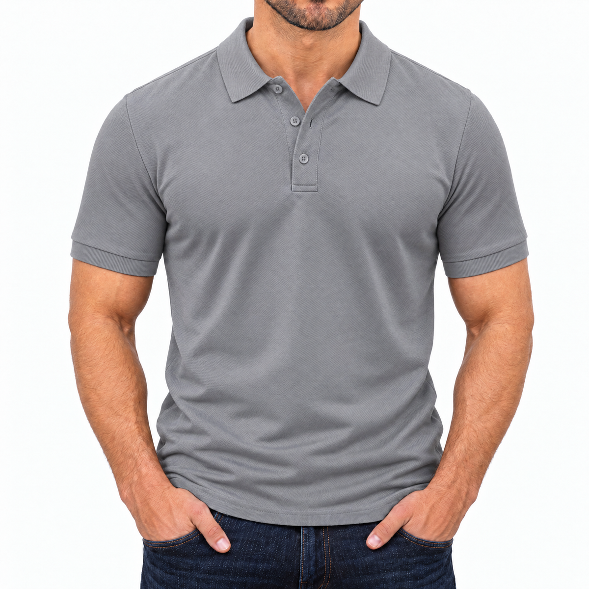 Bleamme Short Sleeve Polo in Light Gray
